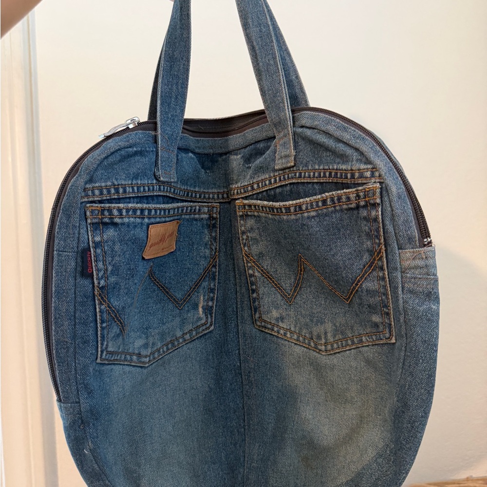 Denim Round Tote Bag - Blue Jeans Style